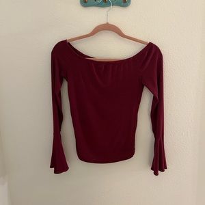 LA Hearts off-the-shoulder flared sleeve sweater in wine red
